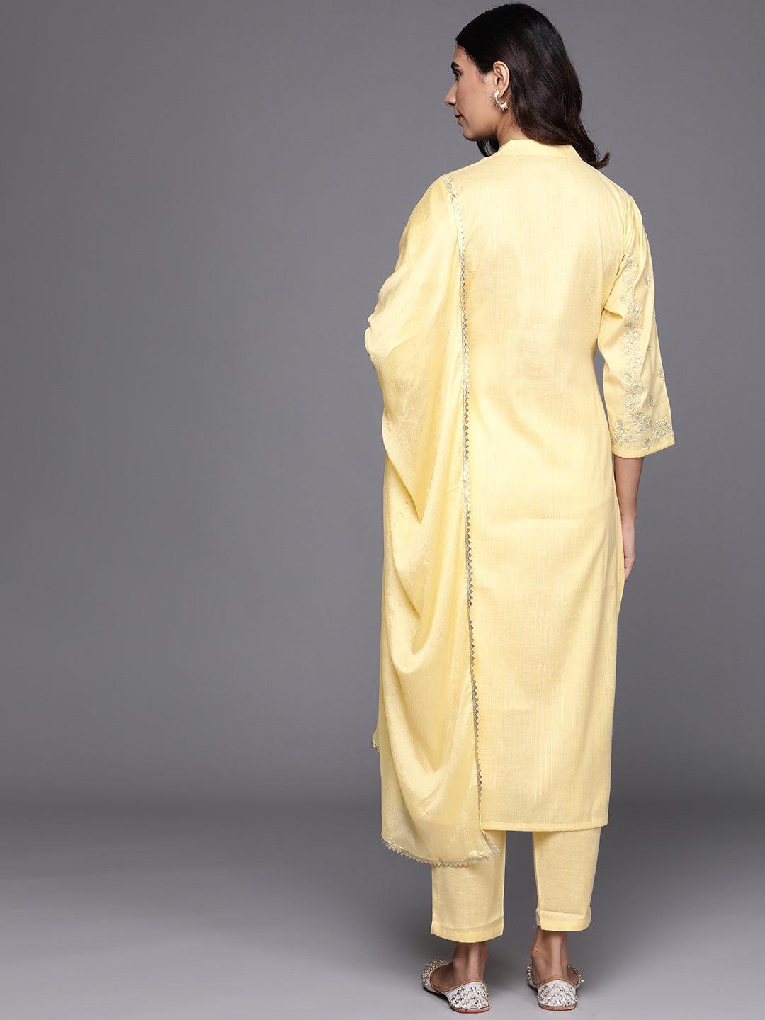 Yellow Embroidered Pure Cotton Suit Set - ShopLibas 