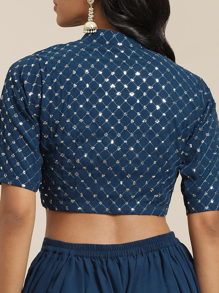 Blue Embellished Georgette Dhoti Saree - ShopLibas