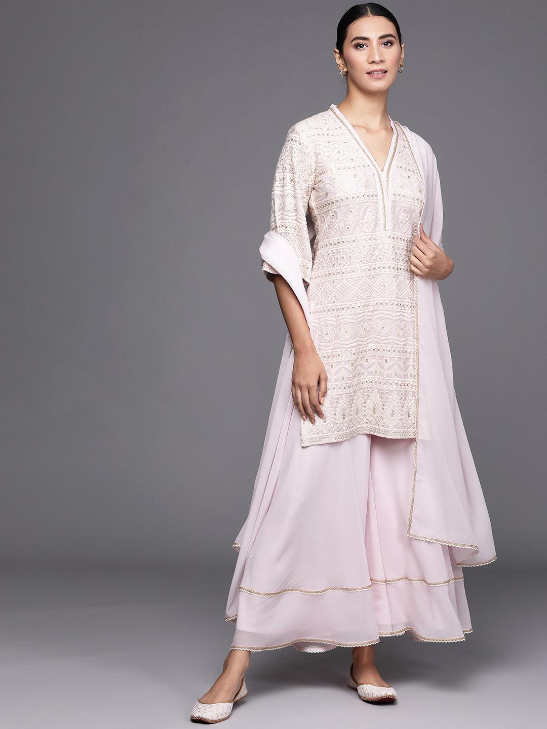 Pink Embroidered Georgette Suit Set - ShopLibas
