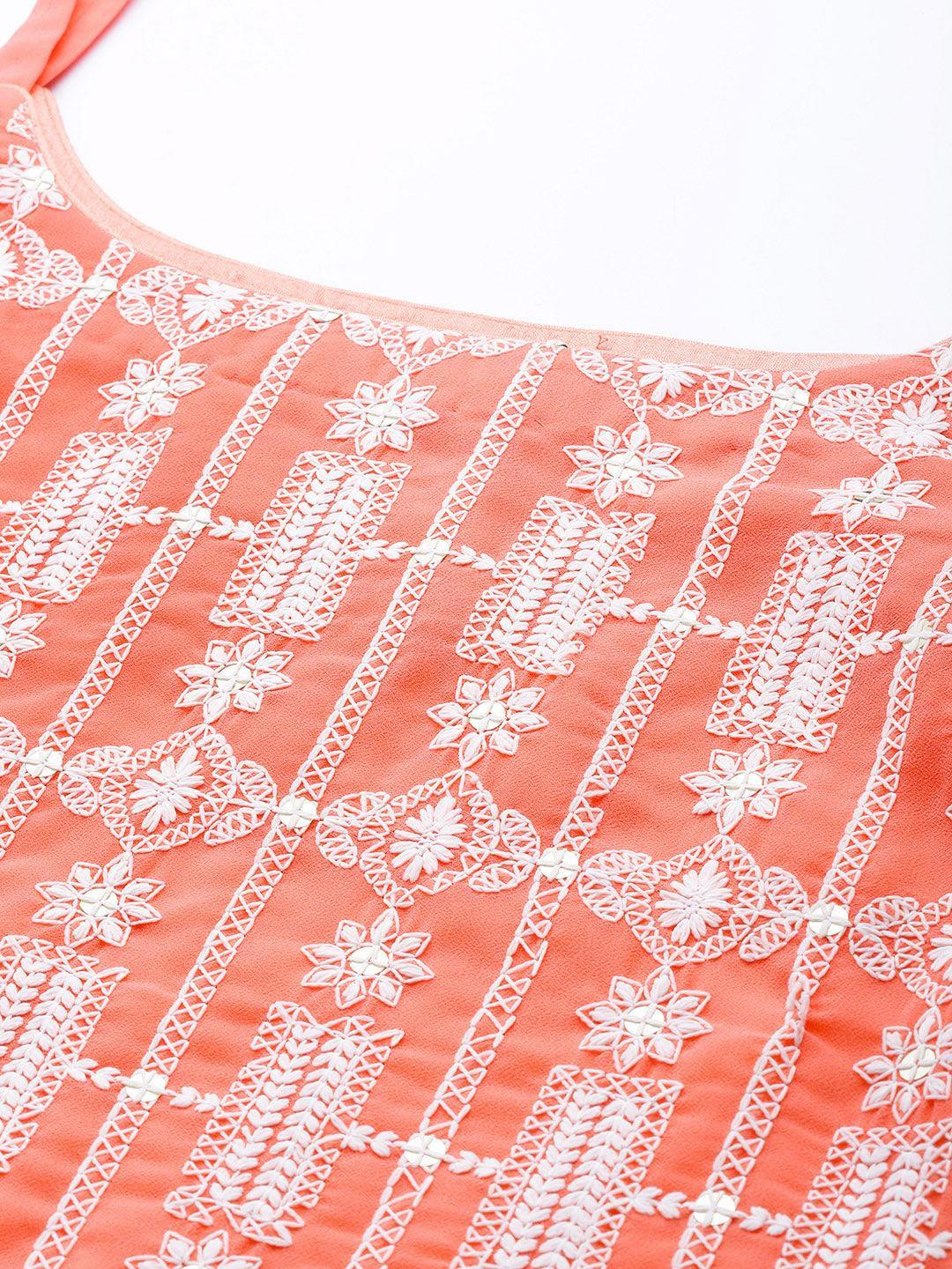 Coral Embroidered Georgette Suit Set - ShopLibas