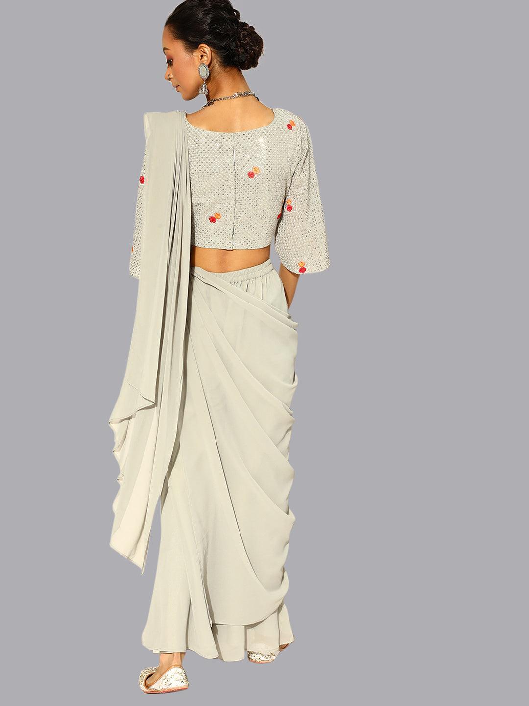 Grey Georgette Palazzo Saree - ShopLibas