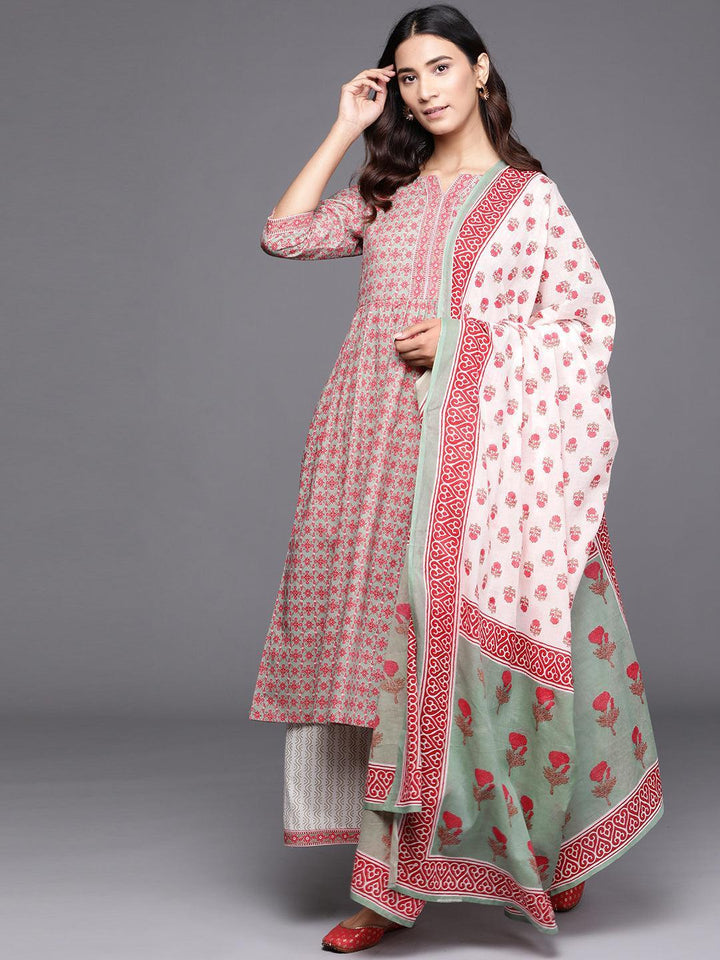 Sea Green Printed Cotton Suit Set - ShopLibas