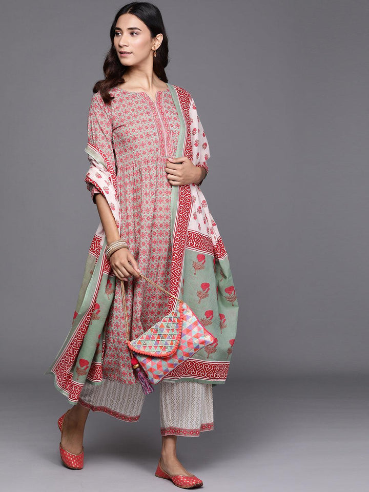 Sea Green Printed Cotton Suit Set - ShopLibas