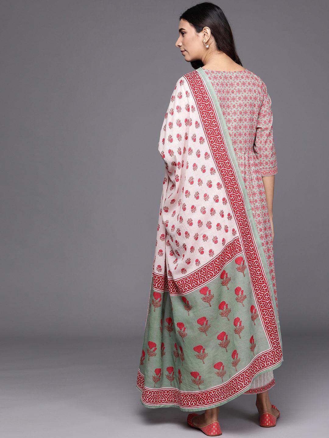 Sea Green Printed Cotton Suit Set - ShopLibas