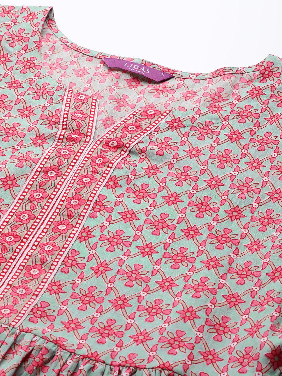 Sea Green Printed Cotton Suit Set - ShopLibas
