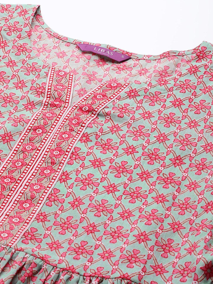 Sea Green Printed Cotton Suit Set - ShopLibas