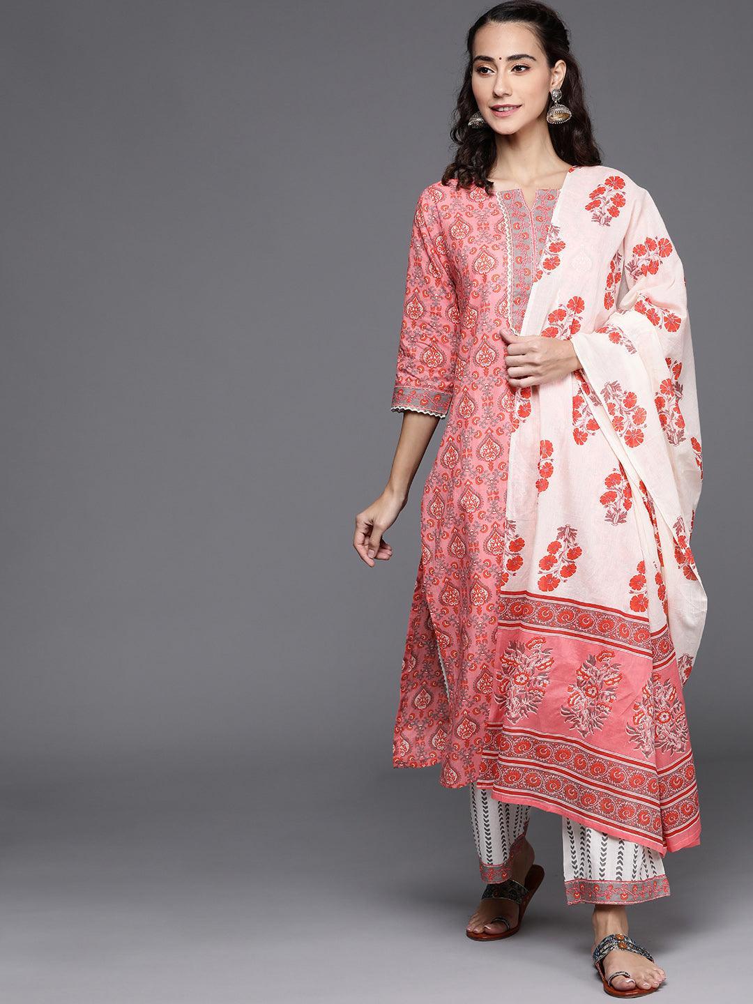 Pink Printed Cotton Suit Set - ShopLibas