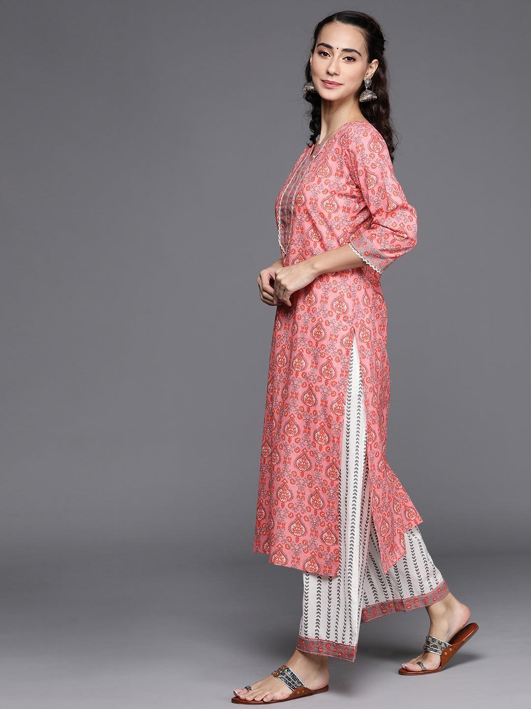 Pink Printed Cotton Suit Set - ShopLibas