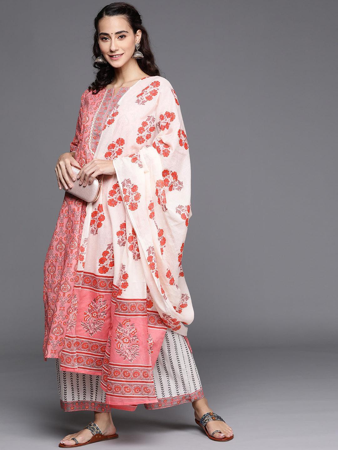 Pink Printed Cotton Suit Set - ShopLibas