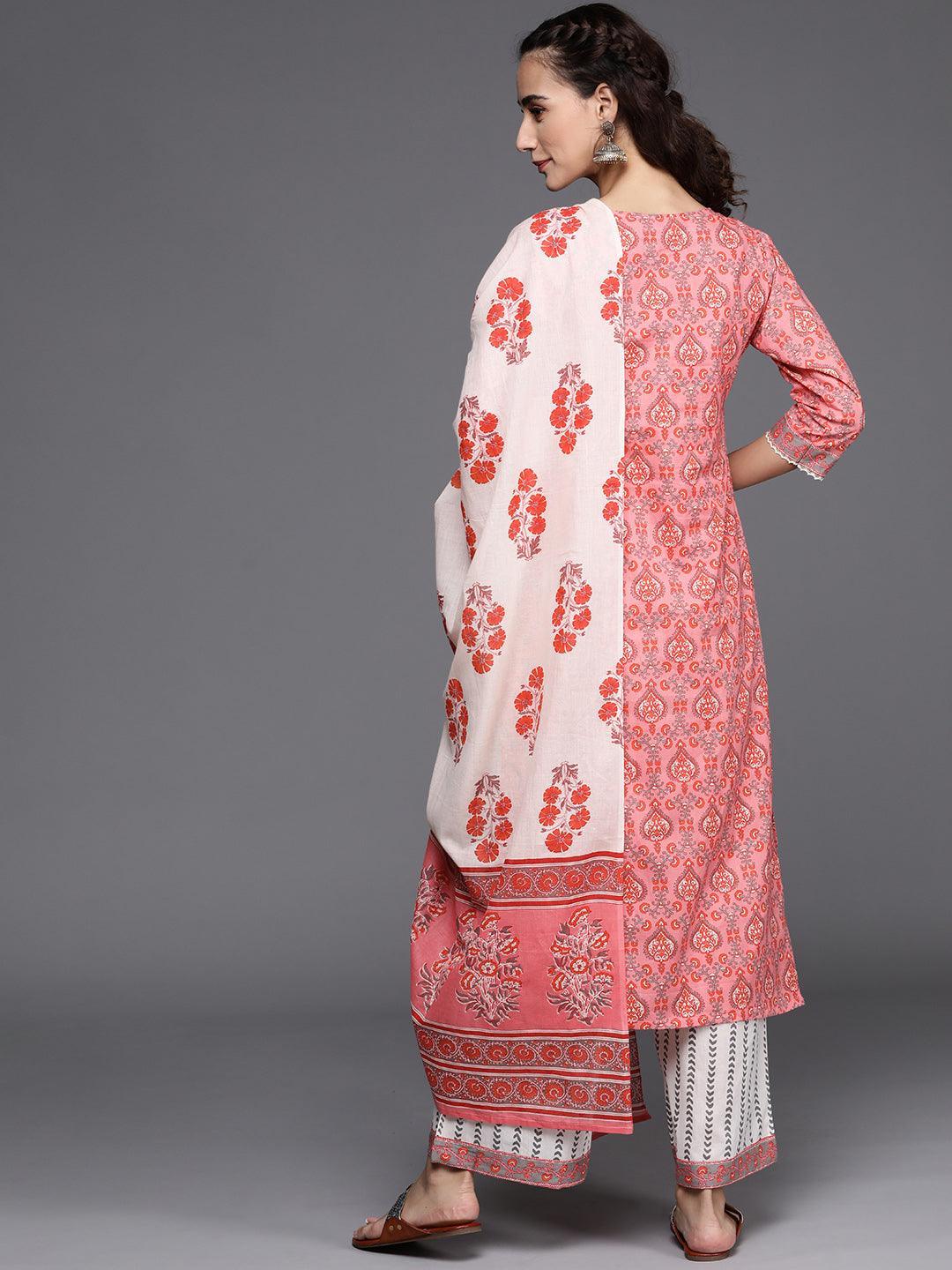Pink Printed Cotton Suit Set - ShopLibas