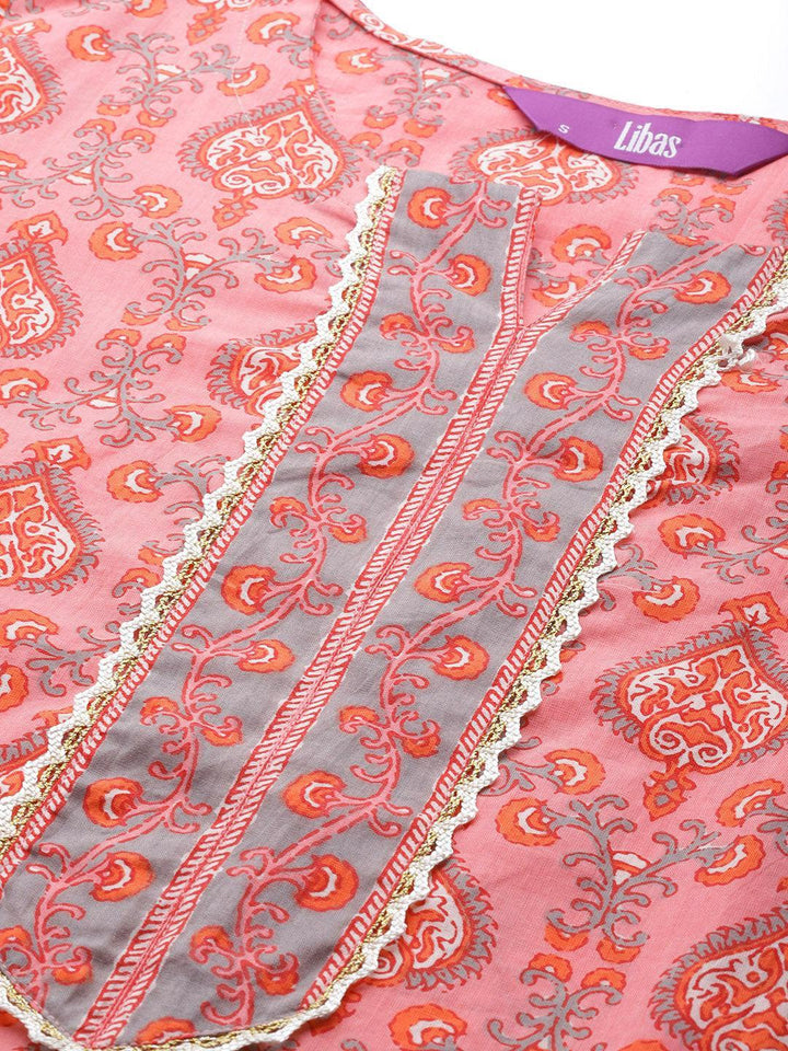 Pink Printed Cotton Suit Set - ShopLibas