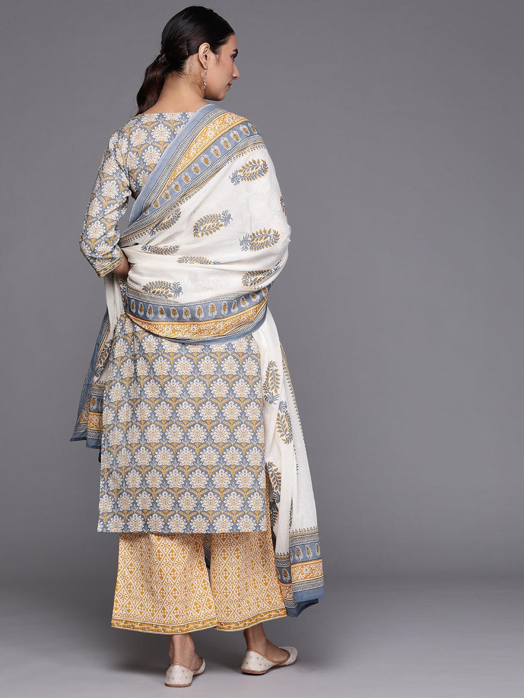 Grey Printed Cotton Suit Set - ShopLibas 