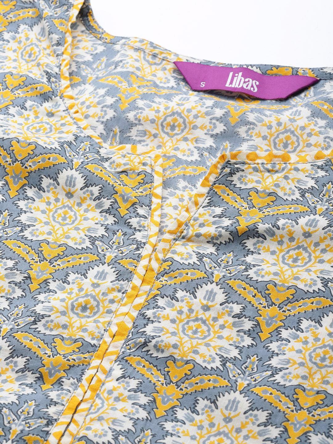 Grey Printed Cotton Suit Set - ShopLibas 