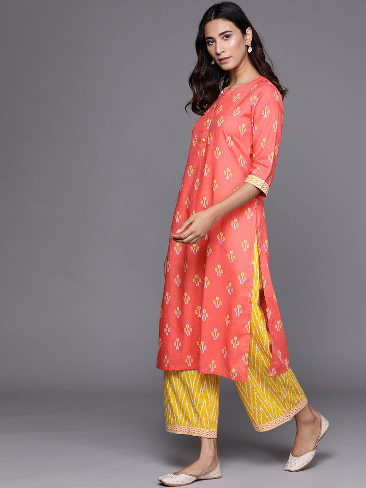 Pink Printed Cotton Suit Set
