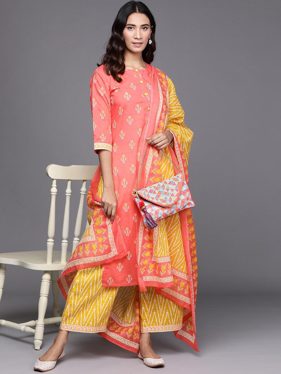 Pink Printed Cotton Suit Set - ShopLibas 