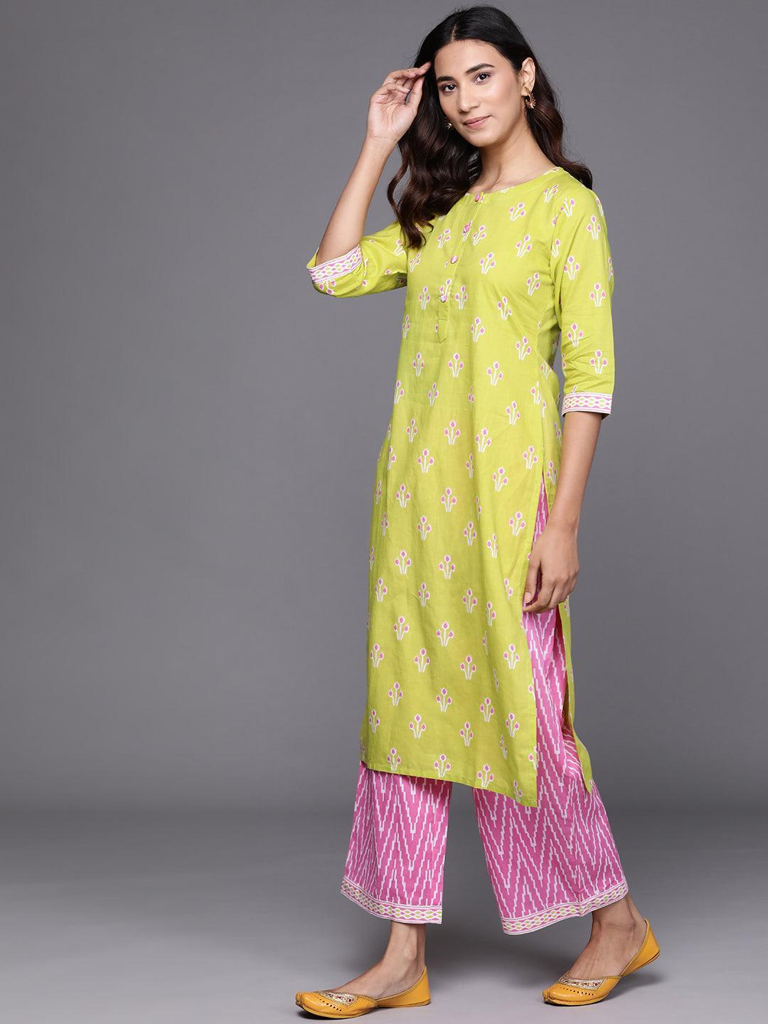 Green Printed Cotton Suit Set - ShopLibas 