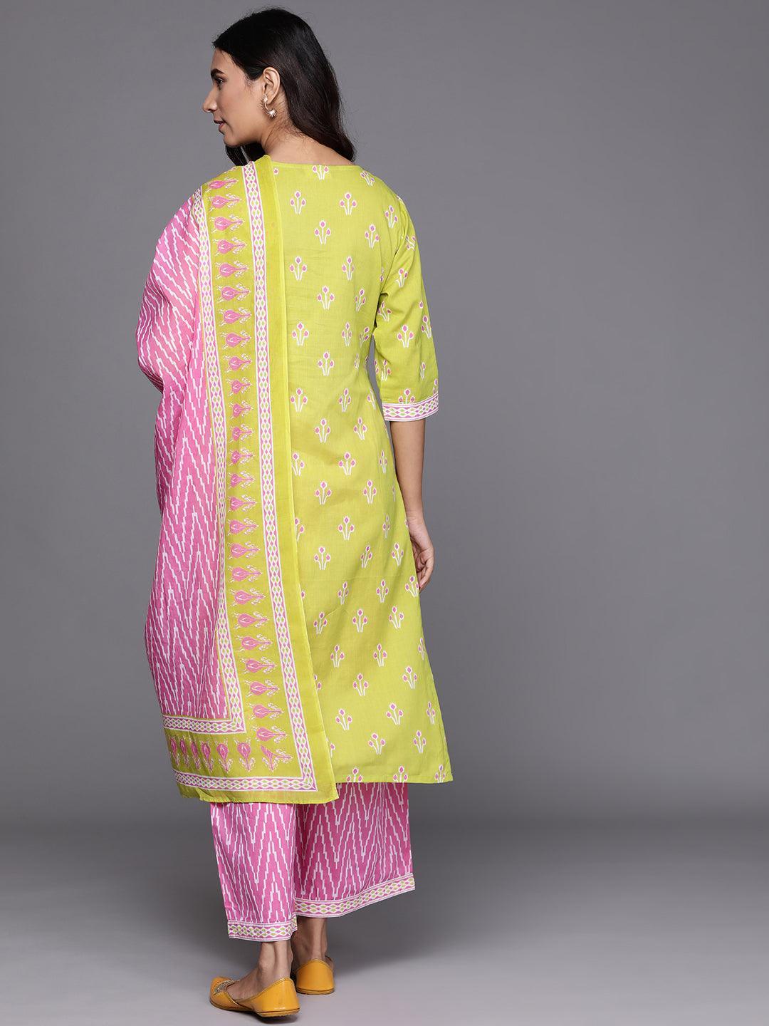 Green Printed Cotton Suit Set - ShopLibas 