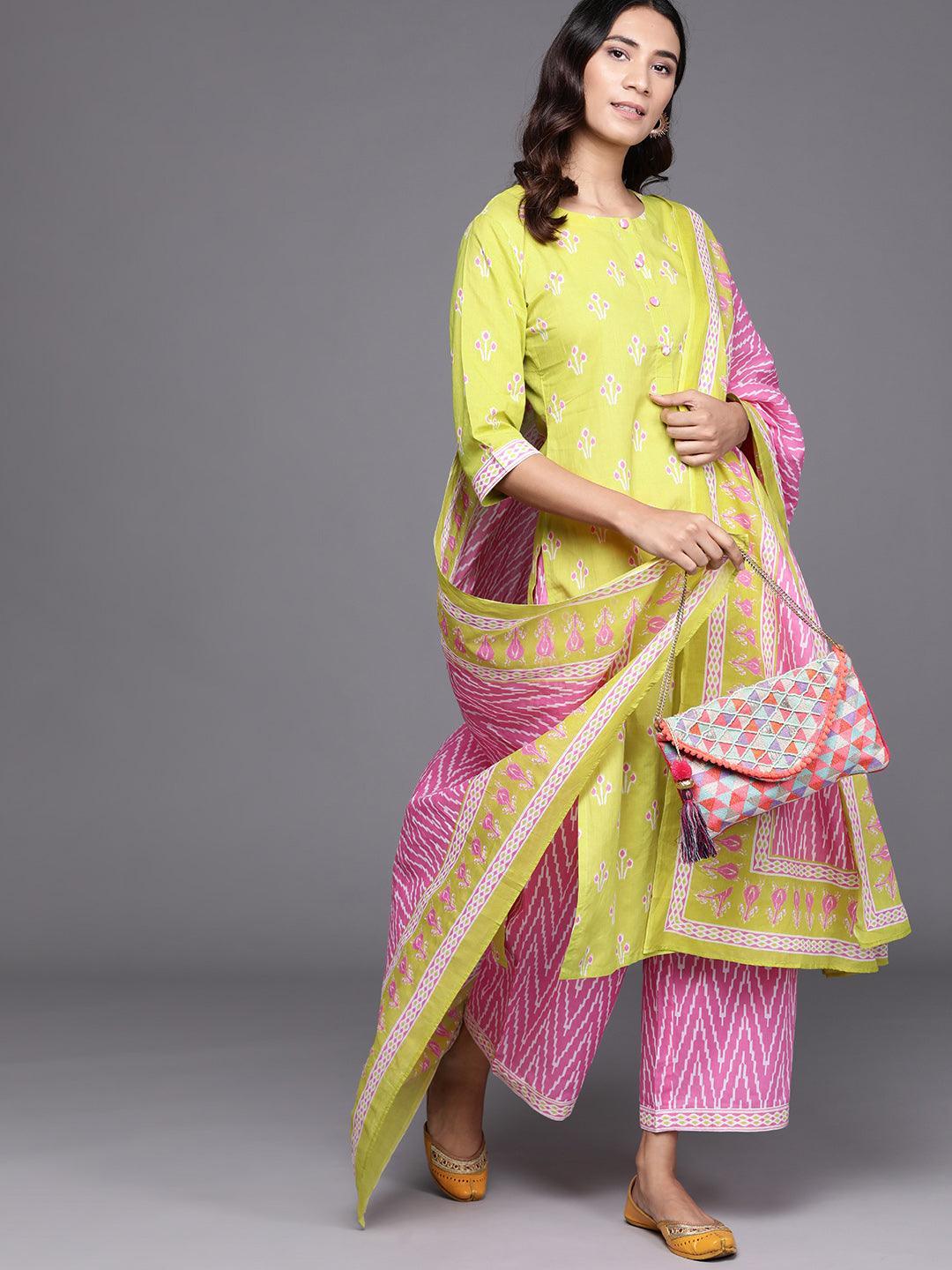 Green Printed Cotton Suit Set - ShopLibas 