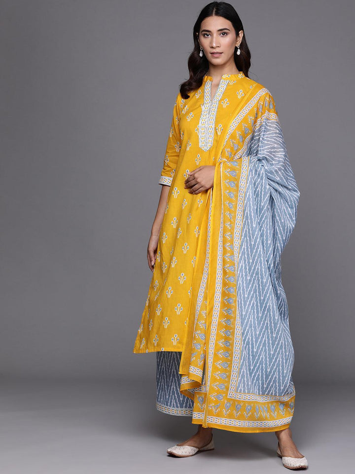 Yellow Printed Cotton Suit Set - ShopLibas