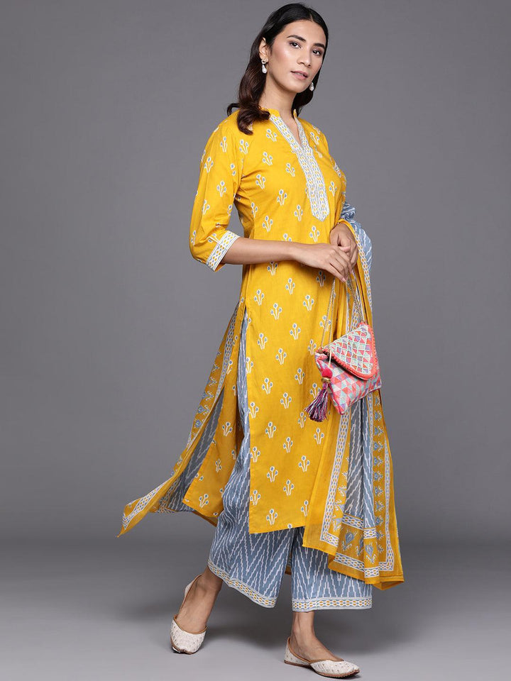 Yellow Printed Cotton Suit Set - ShopLibas