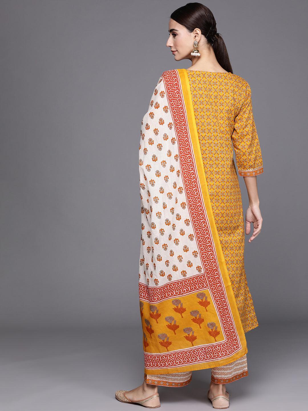 Yellow Printed Cotton Suit Set - ShopLibas 