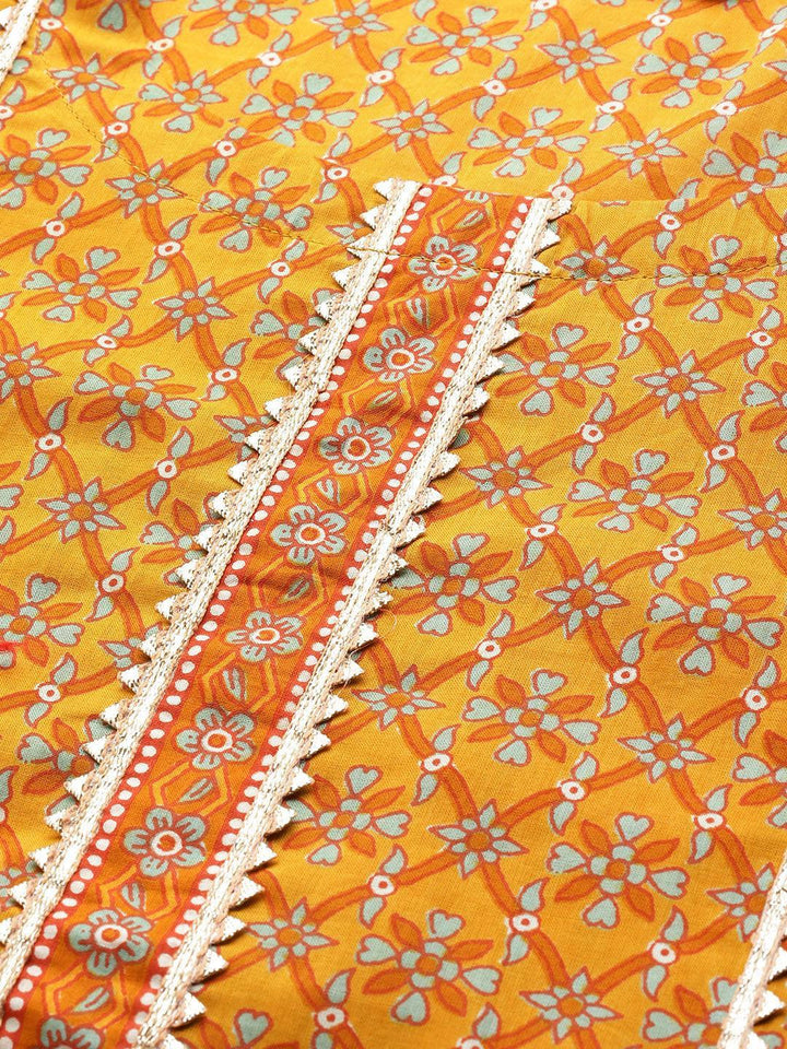 Yellow Printed Cotton Suit Set