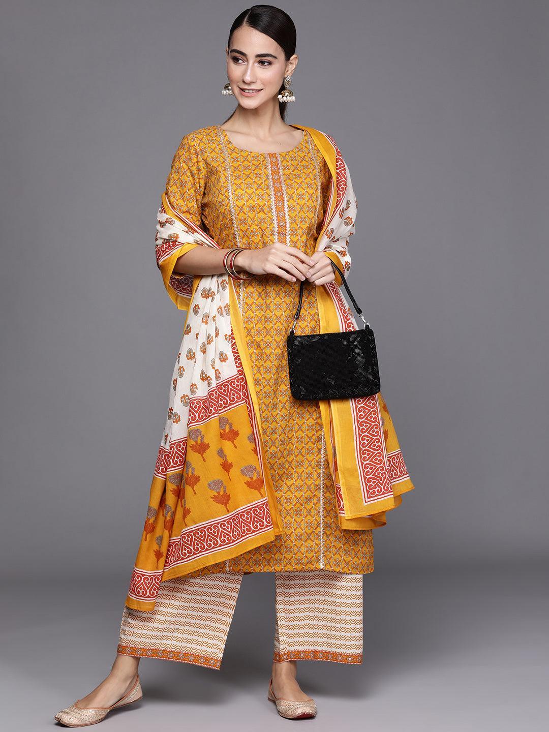 Yellow Printed Cotton Suit Set - ShopLibas 