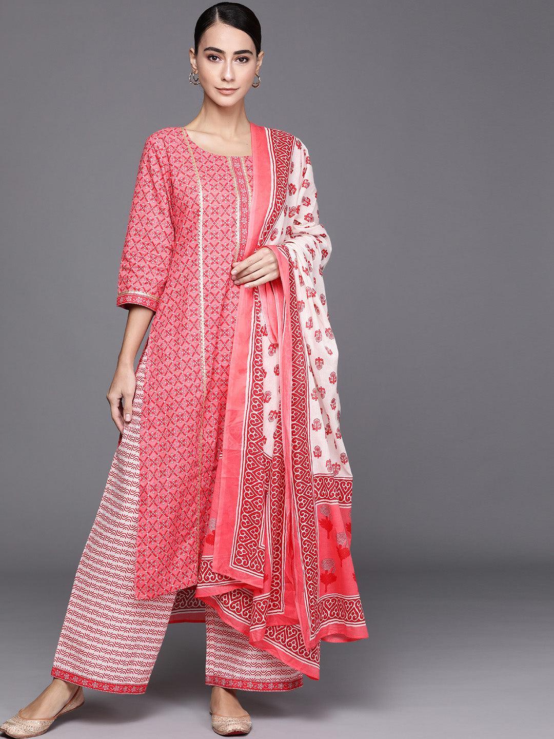Pink Printed Cotton Suit Set - ShopLibas