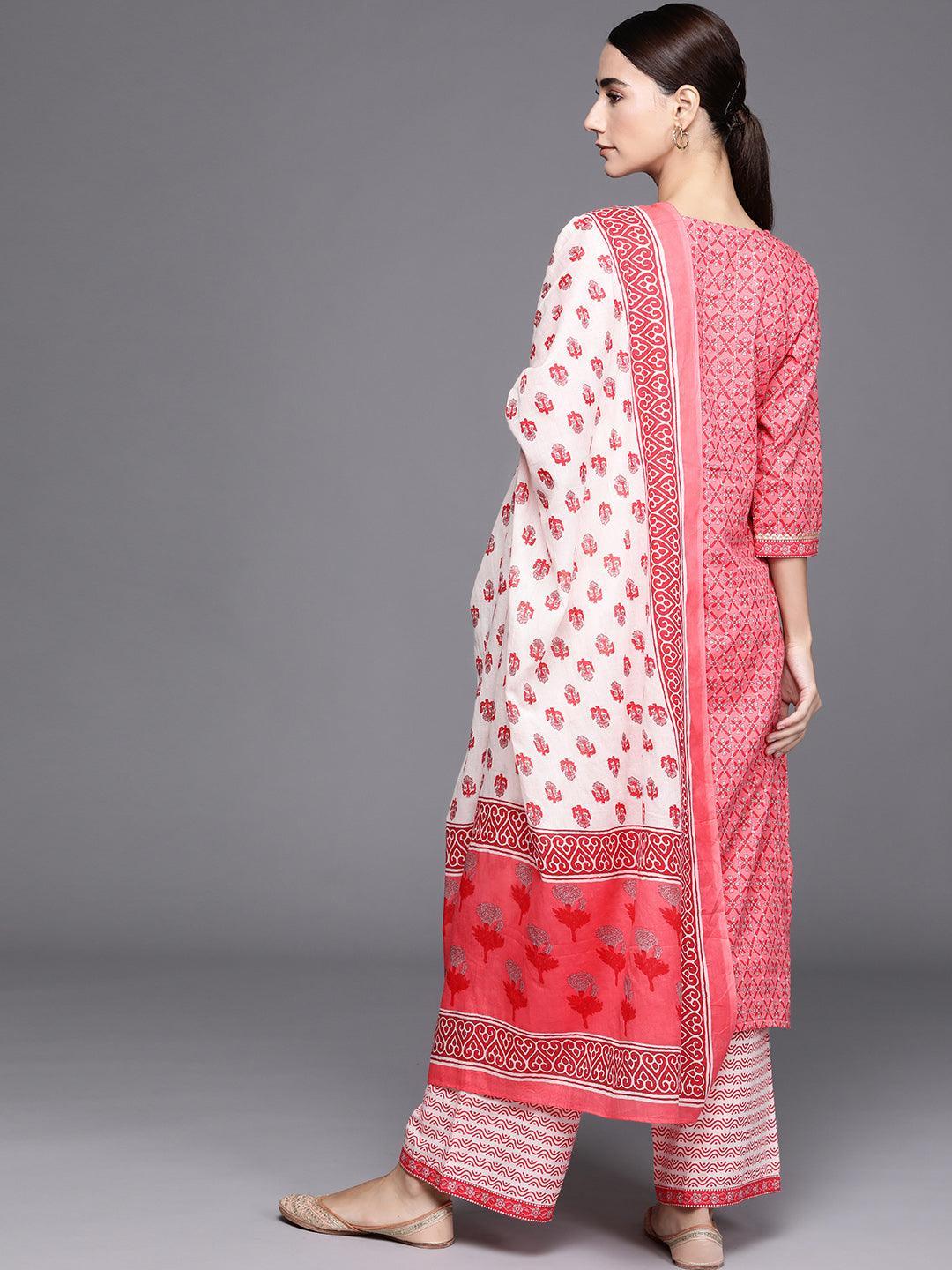 Pink Printed Cotton Suit Set - ShopLibas 