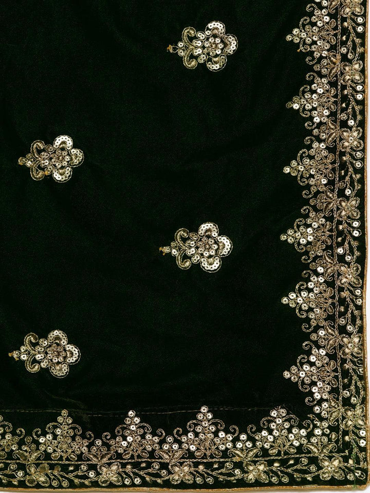 Green Embroidered Velvet Suit Set - ShopLibas
