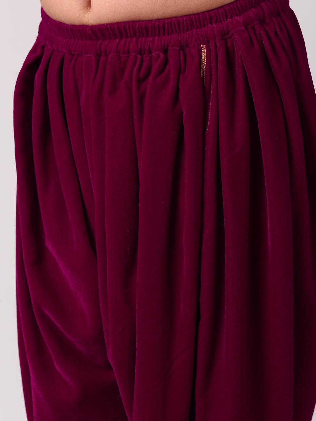Magenta Solid Velvet Suit Set - ShopLibas
