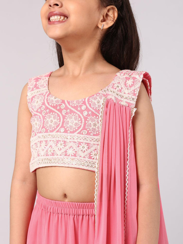 Pink Embroidered Georgette Lehenga Set - ShopLibas