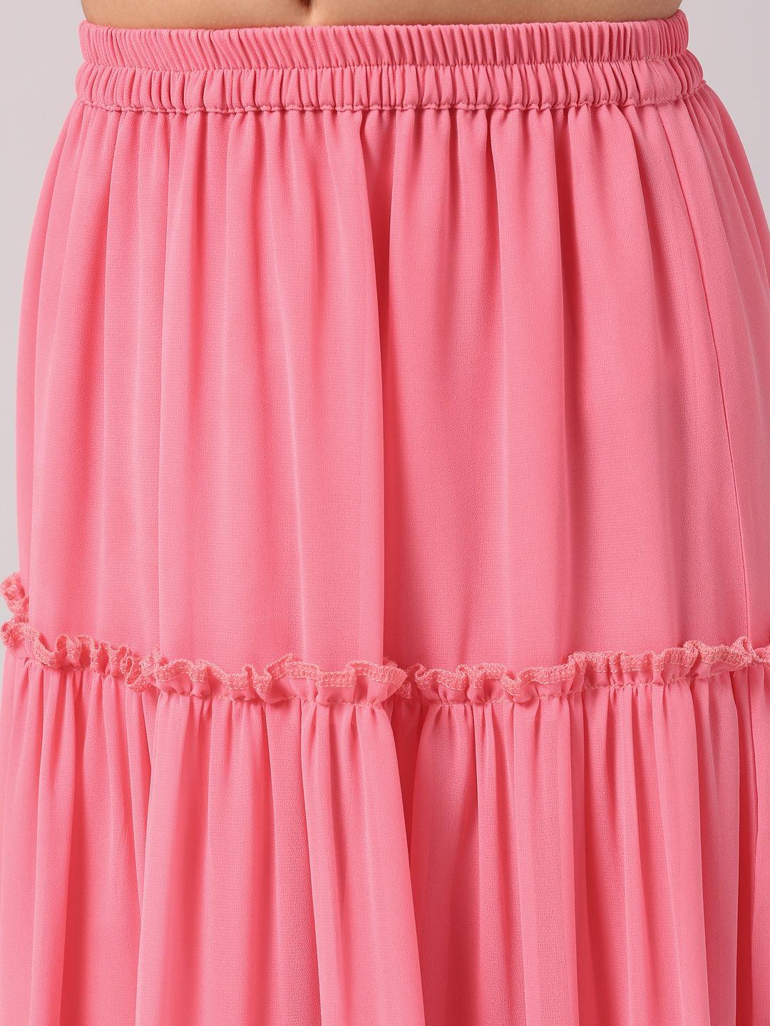 Pink Embroidered Georgette Lehenga Set - ShopLibas