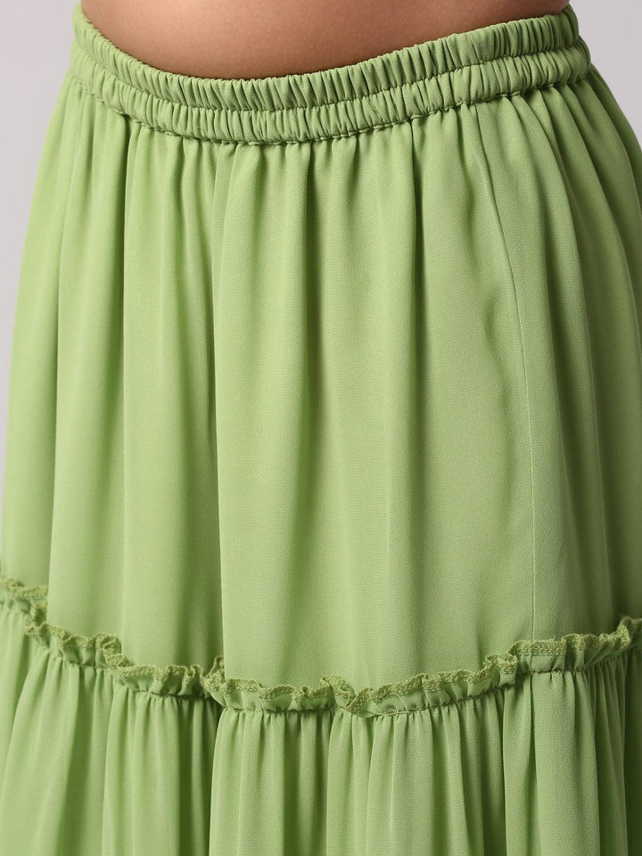 Green Embroidered Georgette Lehenga Set - ShopLibas