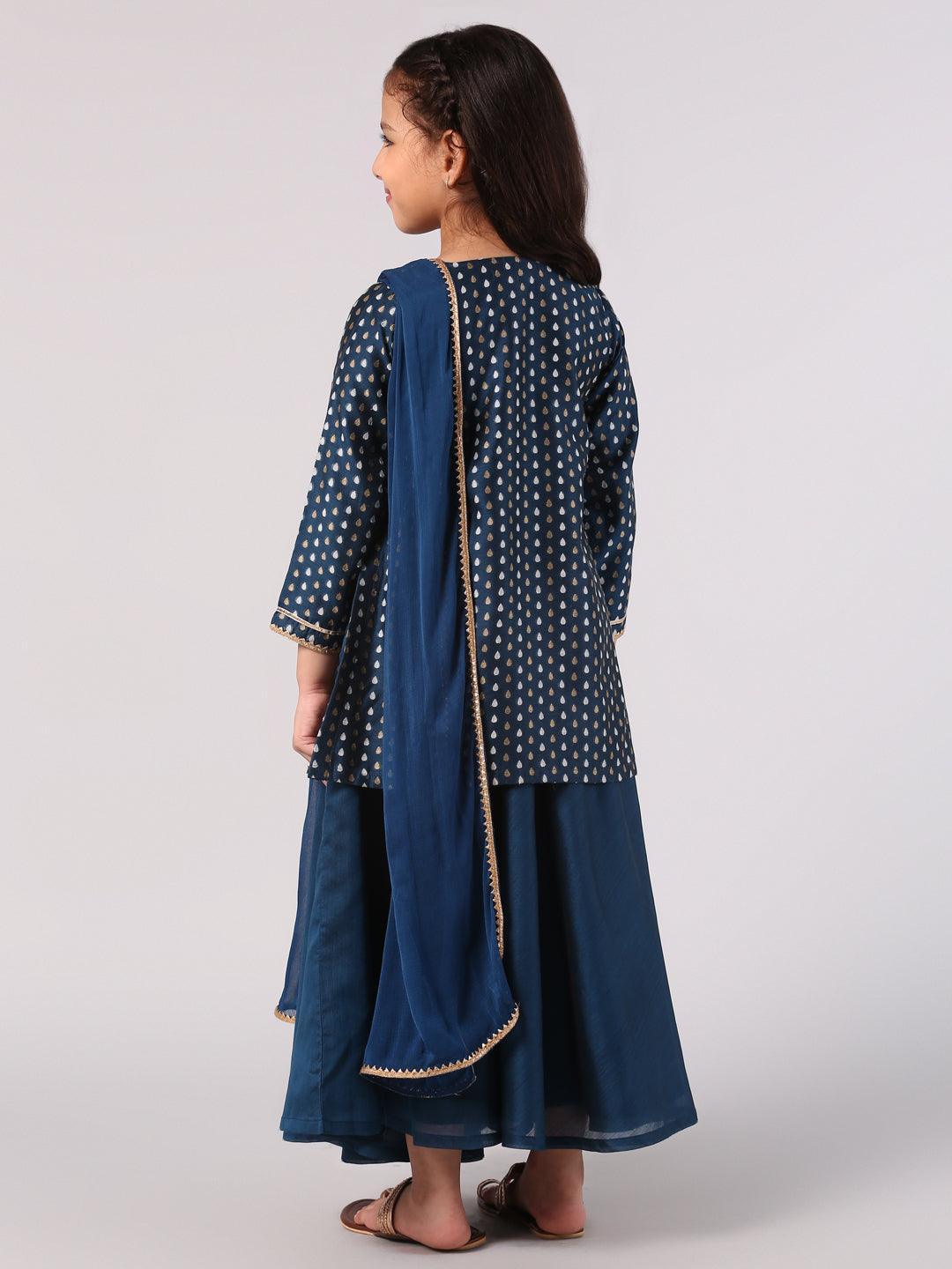 Blue Self Design Chanderi Silk Suit Set - ShopLibas