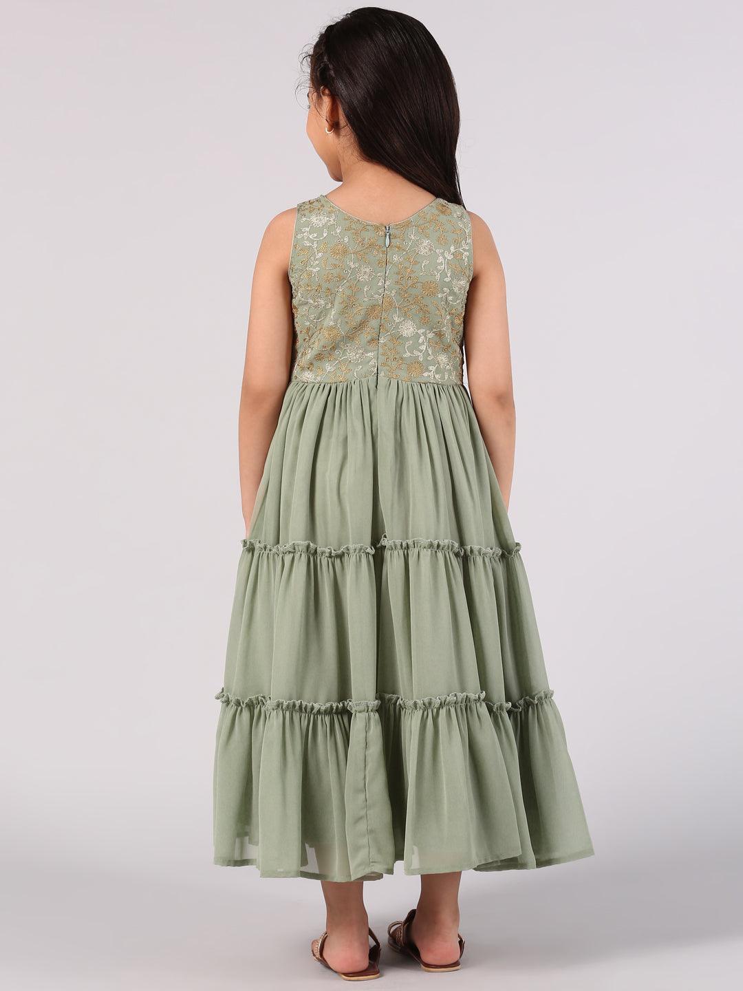 Green Embroidered Georgette Dress - ShopLibas