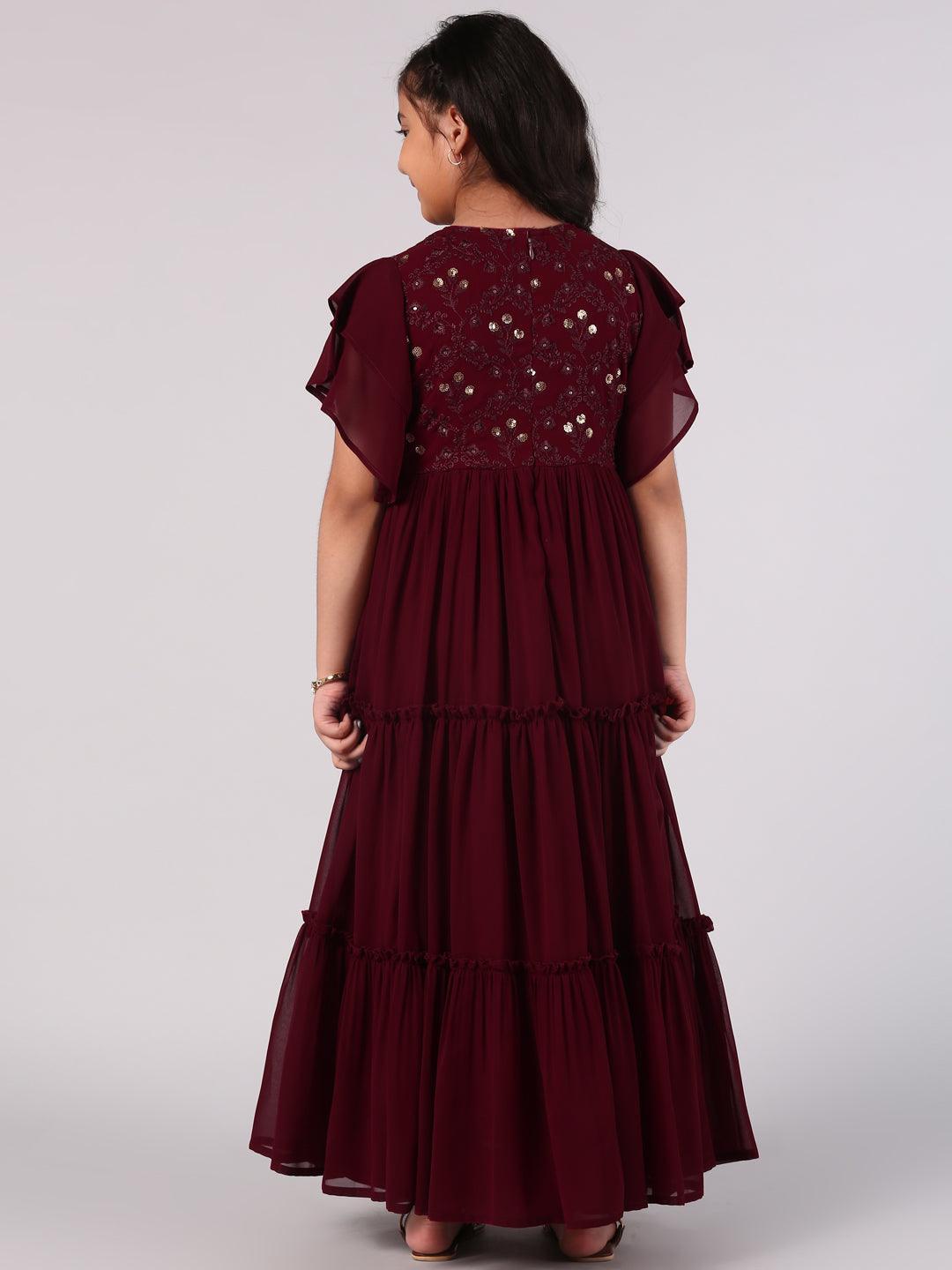Maroon Embellished Georgette Dress - ShopLibas
