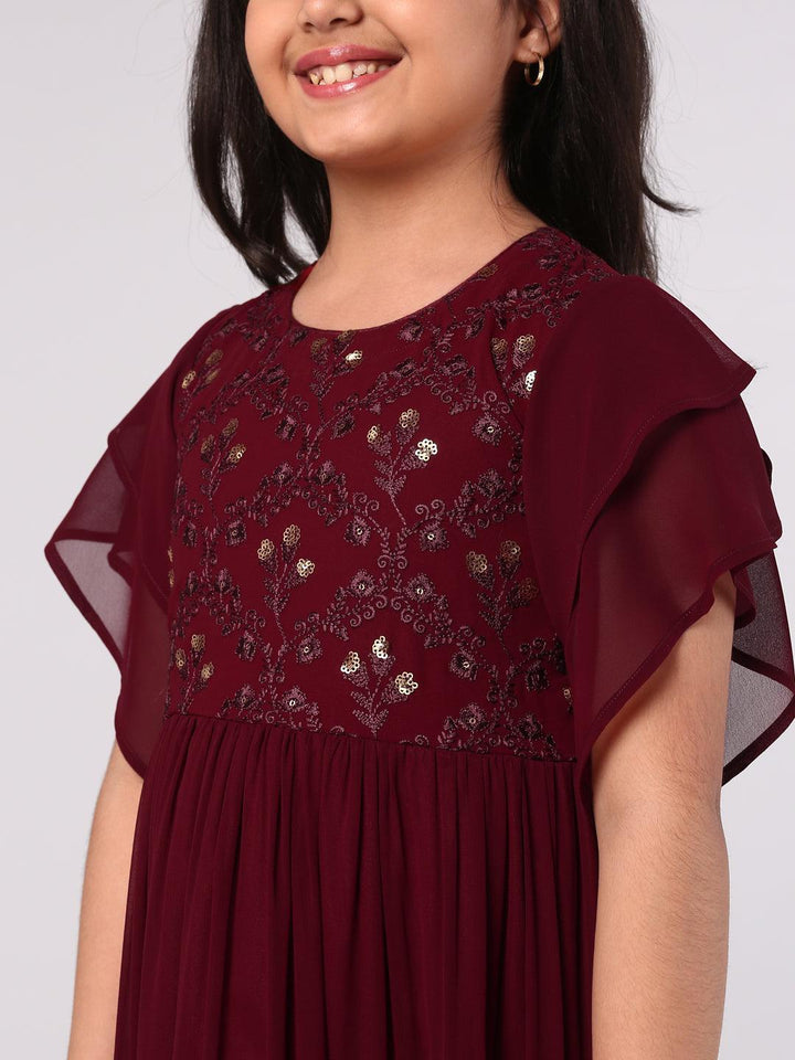 Maroon Embellished Georgette Dress - ShopLibas