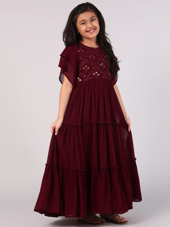 Maroon Embellished Georgette Dress - ShopLibas