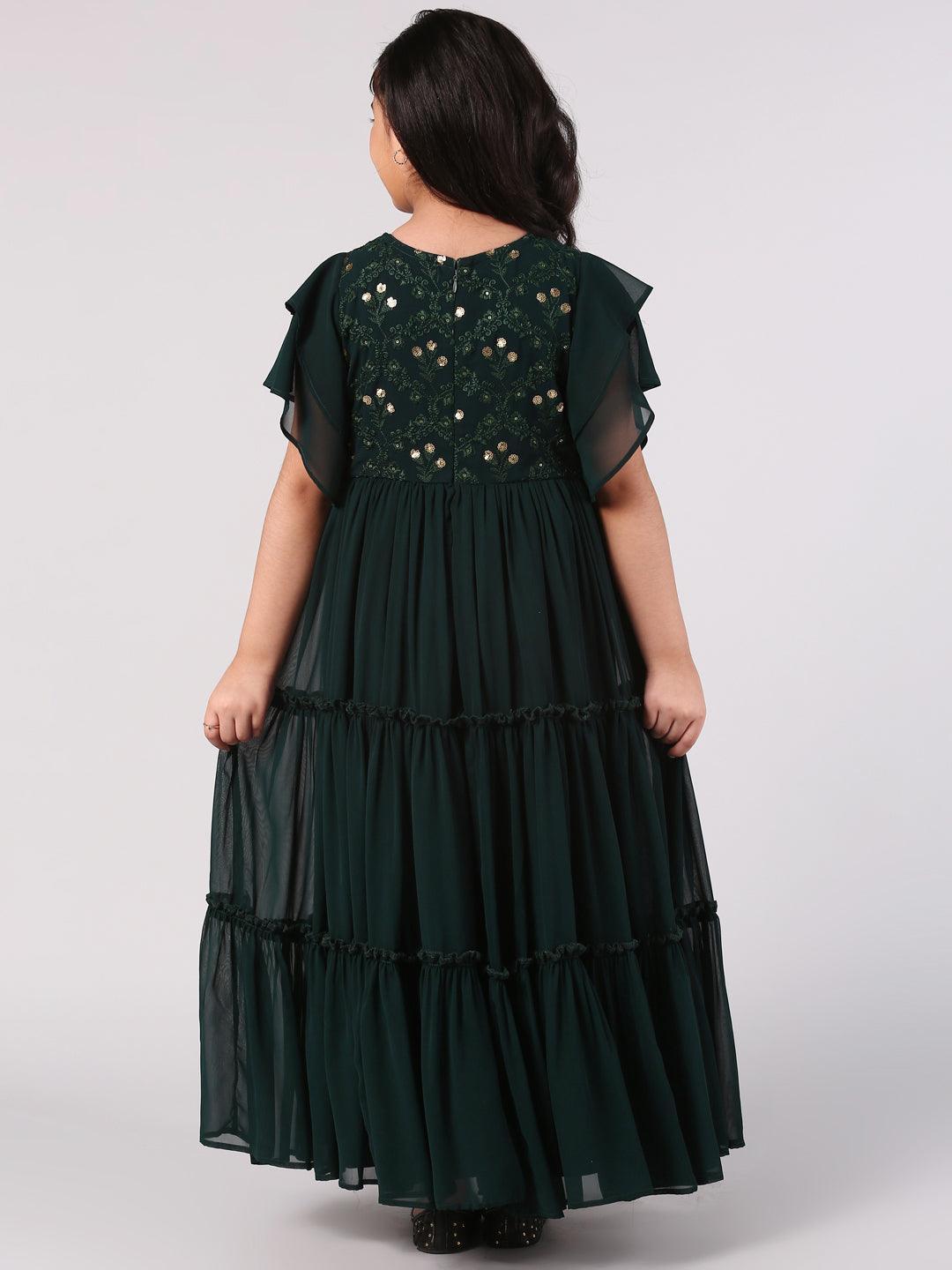 Green Embellished Georgette Dress - ShopLibas