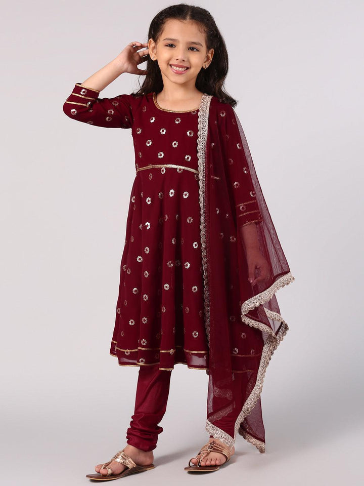 Maroon Embroidered Georgette Suit Set - ShopLibas