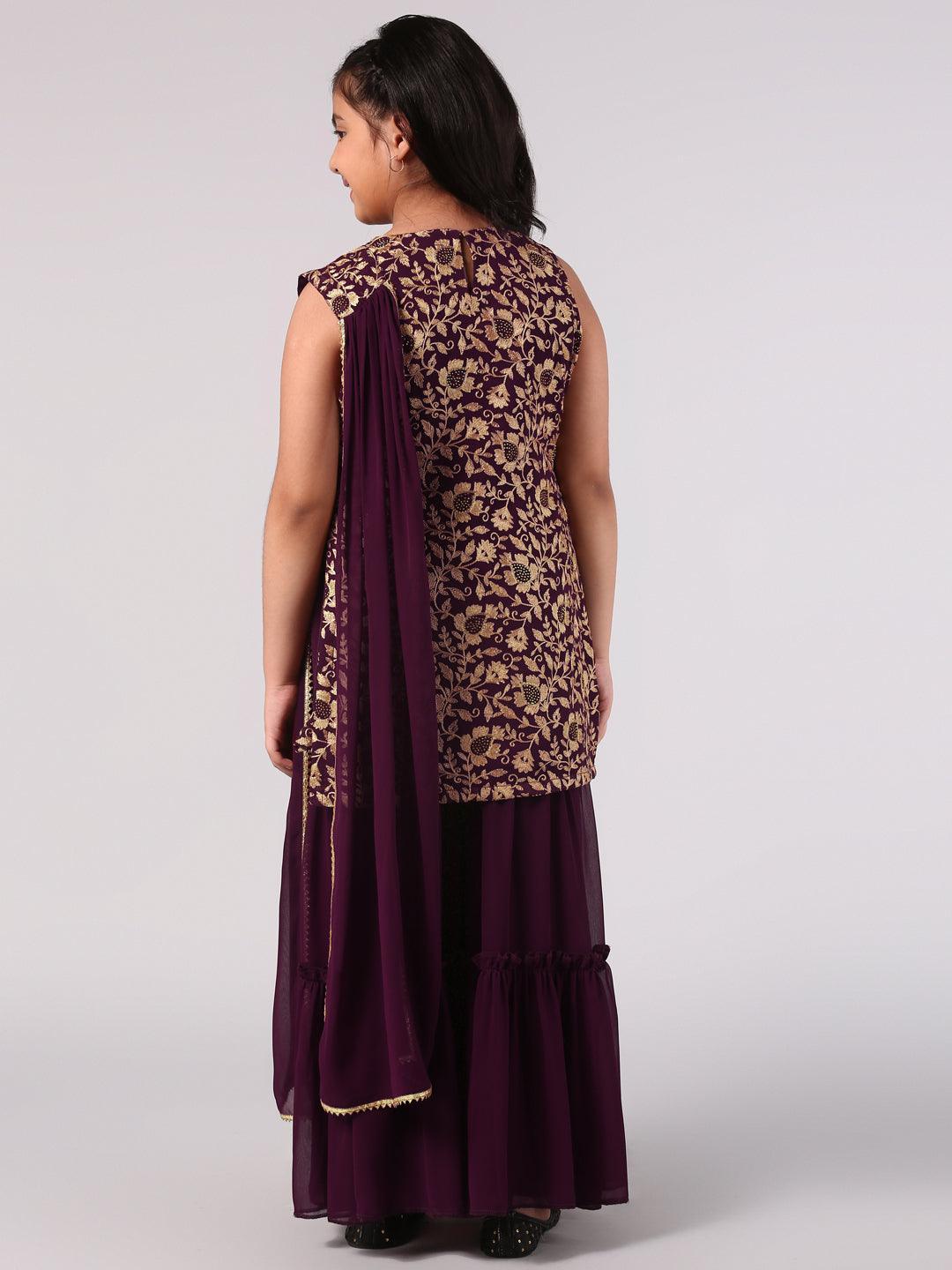 Purple Embroidered Georgette Suit Set - ShopLibas