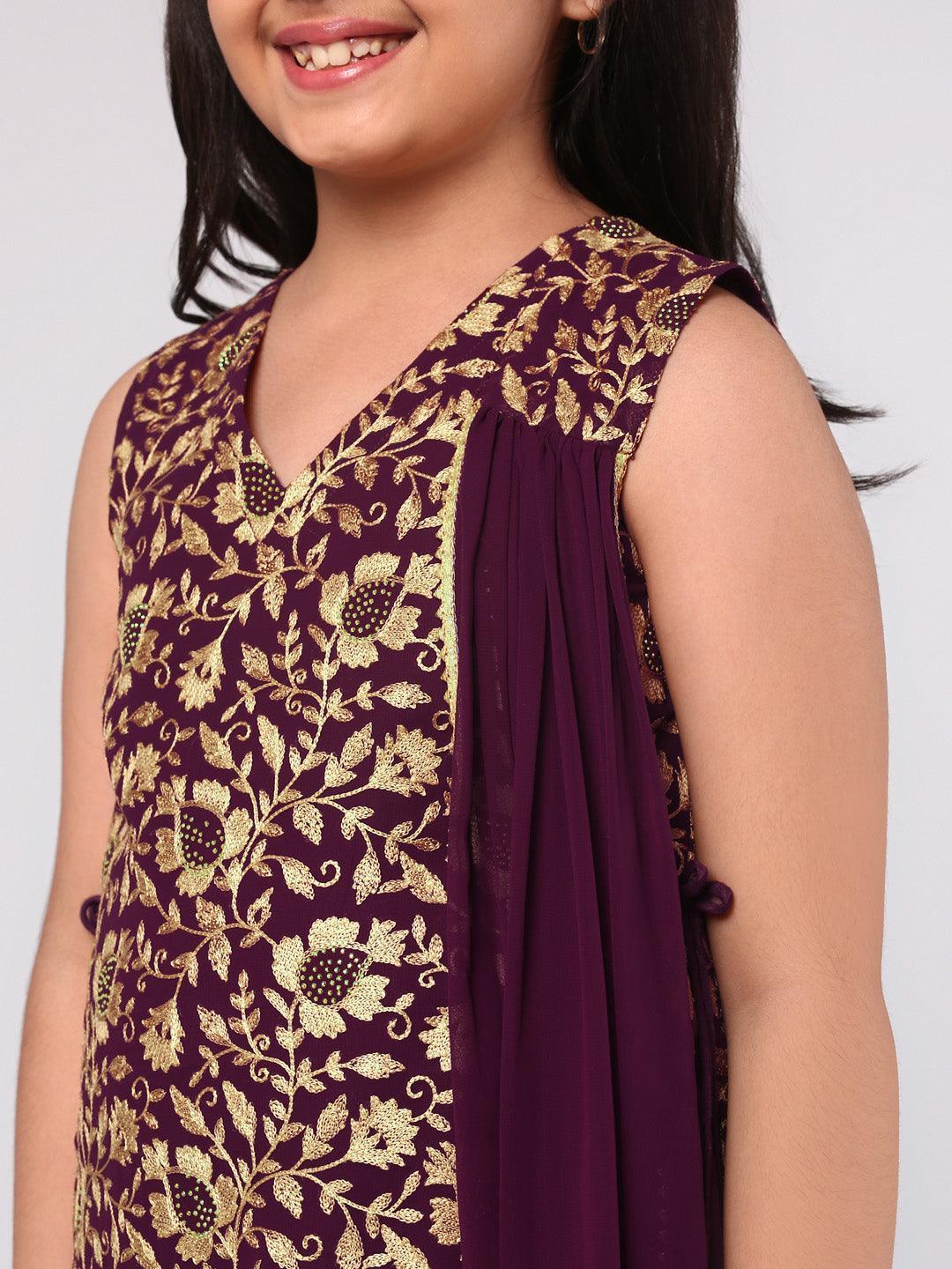 Purple Embroidered Georgette Suit Set - ShopLibas