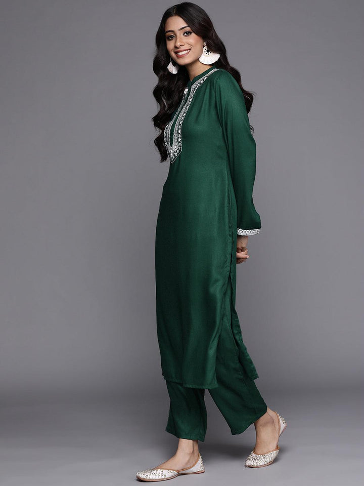 Green Solid Pashmina Wool Kurta Set - ShopLibas