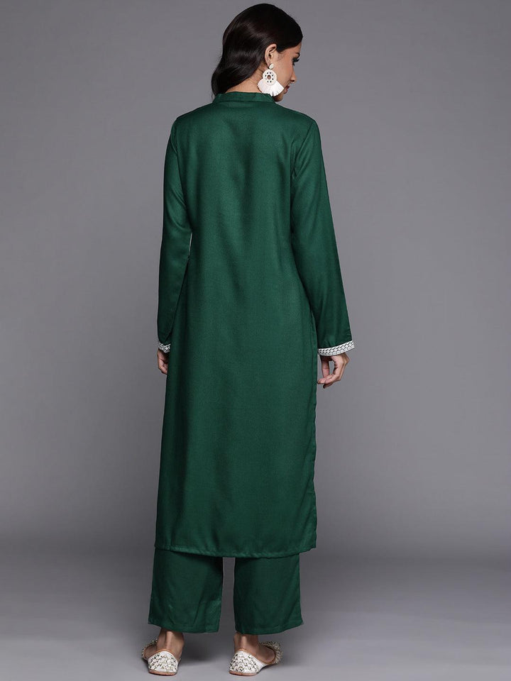Green Solid Pashmina Wool Kurta Set - ShopLibas