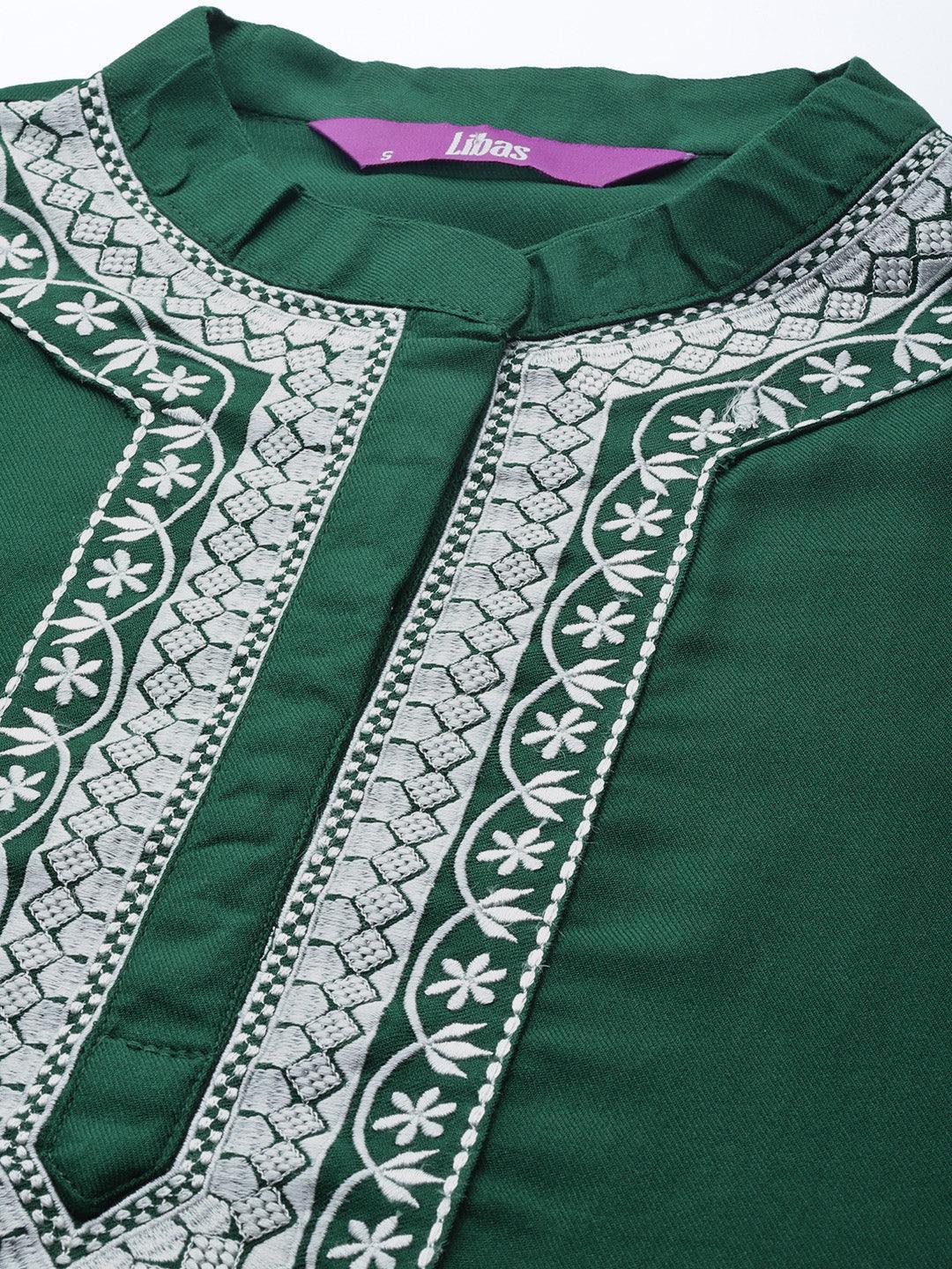 Green Solid Pashmina Wool Kurta Set - ShopLibas