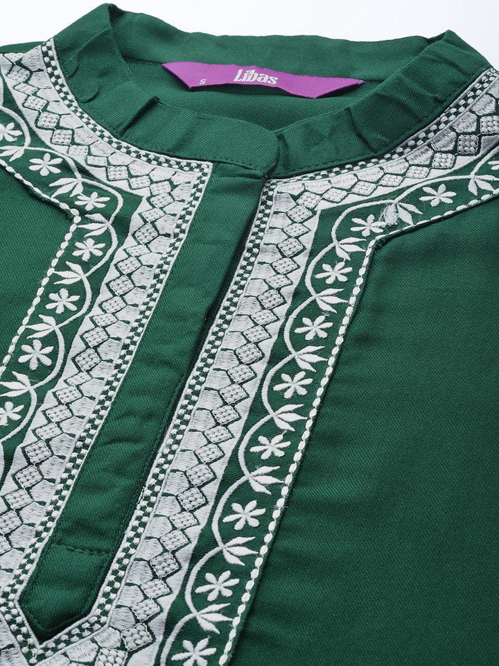 Green Solid Pashmina Wool Kurta Set - ShopLibas