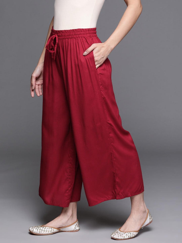 Maroon Solid Rayon Palazzos - ShopLibas