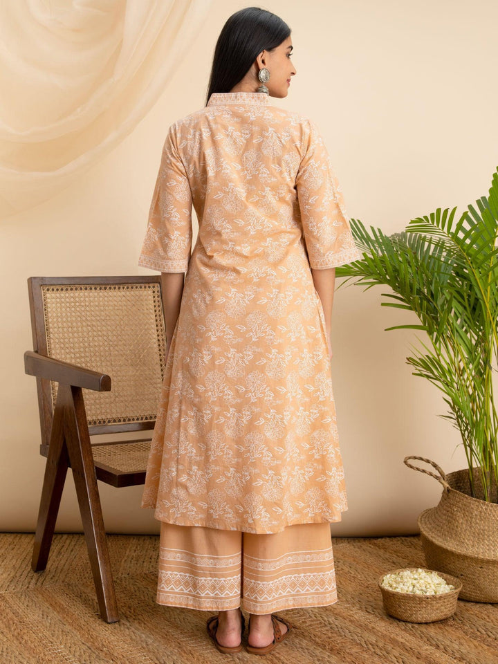 Peach Printed Cotton Kurta - ShopLibas