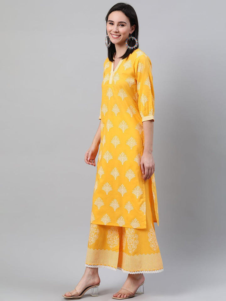 Yellow Printed Cotton Kurta